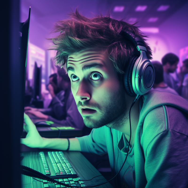 PC Gamer Wearing Headset And Looking At A Monitor